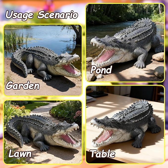 Teaeeno Garden Alligator Outdoor Decor,Crocodile Sculpture for Stuff Pond Decor,Florida Alligator Sculpture for Yard Art,Realistic Wild Animal,Reptile Figure,Florida Alligator,Perfect for Man