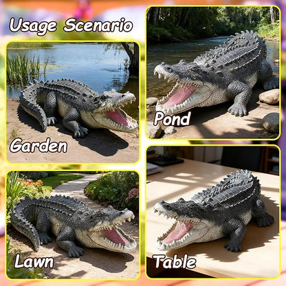 Teaeeno Garden Alligator Outdoor Decor,Crocodile Sculpture for Stuff Pond Decor,Florida Alligator Sculpture for Yard Art,Realistic Wild Animal,Reptile Figure,Florida Alligator,Perfect for Man