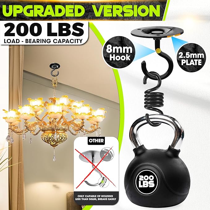[UPGRADED] 200LBS 4Pcs Round Ceiling Hooks with Firmly Rotatable Button, Black Wall Mount Metal Hangers for Hanging Hanging Plants, Bird Feeder, Lantern, Lights, Wind Chime, Indoor Outdoor Decor