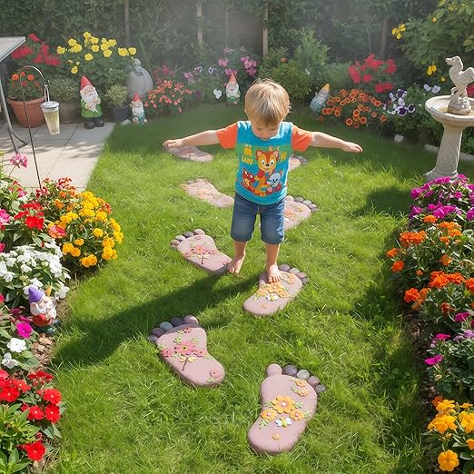 Stepping Stones - Light Brown Resin Footprint Shaped Set of 2 for Patio, Deck, Garden or Sidewalk