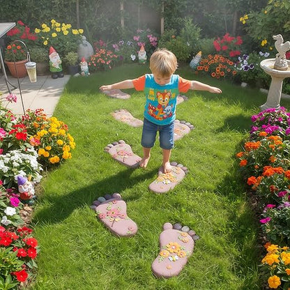 Stepping Stones - Light Brown Resin Footprint Shaped Set of 2 for Patio, Deck, Garden or Sidewalk