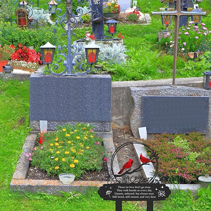 Rngmsi Cardinal Grave Decorations for Cemetery, Metal Memorial Stakes Grave Decorations for Loss of Mother Father Cardinal Decor Plaques Markers for Cemetery Humans Outdoor Yard Garden