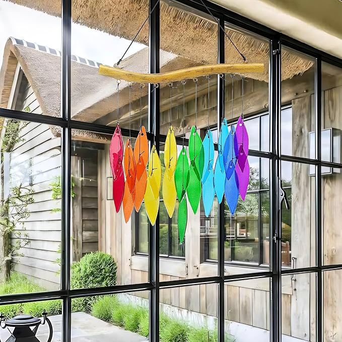 Colorful Glass Wind Chimes, 20 inches, Garden Decor for Patio and Home (Style 2)