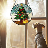 DASTOLL Stained Glass Window Hanging Green Christmas Tree Snowflake Large 15" - Suncatcher Door Garden Sun Catcher Xmas Holiday Decor Birthday for Mom Men Woman Friend Nana