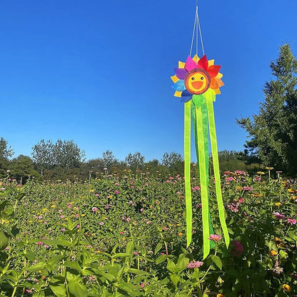 emma kites Smiling Sunflower Rainbow Windsock Hanging Décor Outdoor Windsock for Garden Backyard Balcony Porch Campsite Tent Awing Festival Party Decoration 42-INCH