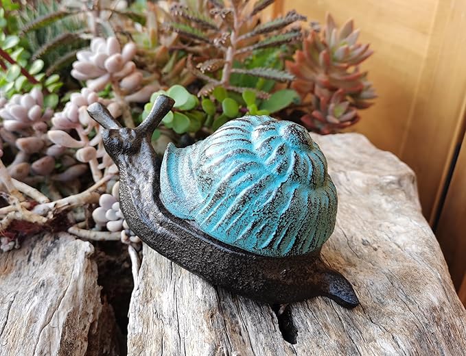 Snail Key Hiders Outside - Spare Key Hider - Hidden Key Holder for Outside, Garden Snail Statues Key Box (Vintage Blue)