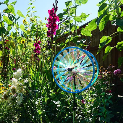 In the Breeze 13-Inch Duo Iridescent Wheel Spinner, Outdoor Ground Décor, 2688