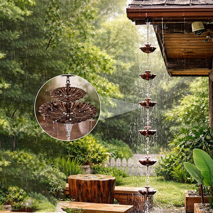 Fountain Rain Chain for Gutters – Large & Small Cup Designed Rain Chains, Customizable DIY Layout, Rust-Resistant Coated Metal Downspout Alternative for Garden, Patio & Outdoor Décor (8.5 FT)
