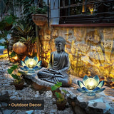 GIGALUMI Solar Light Outdoor Garden Decor, Lotus Flower Light Crackle Globe Glass Lantern Outdoor Table Decor Waterproof for Patio, Lawn, Pathway, Pool, Pond, Christmas Gift (Blue Petal)