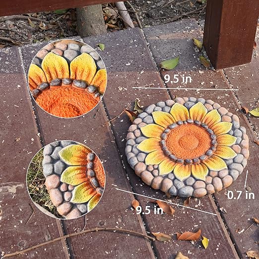 Sunflower Stepping Stones - Outdoor Garden Pavers for Walkway - Decorative Stones 9.5*9.5*0.7 Inch LC Lcdecohome