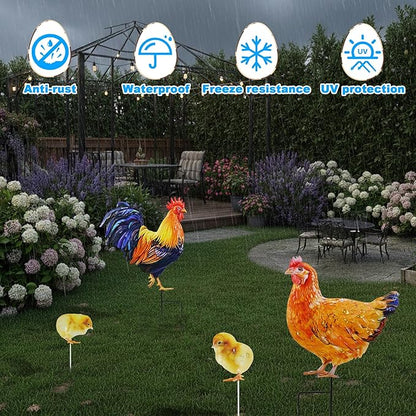 4 Pack Chicken Metal Decorative Garden Stakes Chicken Gifts for Women/Men Chicken Lovers Gifts Silhouette Statues for Yard Art, Outside, Patio, Outdoor Decor, Garden Decorations, Lawn Ornaments