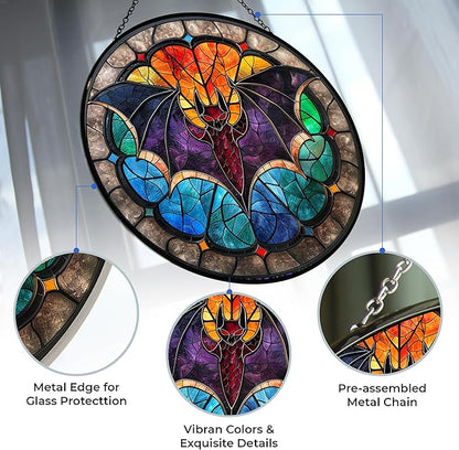 Bat Stained Glass Window Hanging Sun Catcher Halloween Haning Ornament Decoration Christmas Birthday Gifts for Lover, Friends