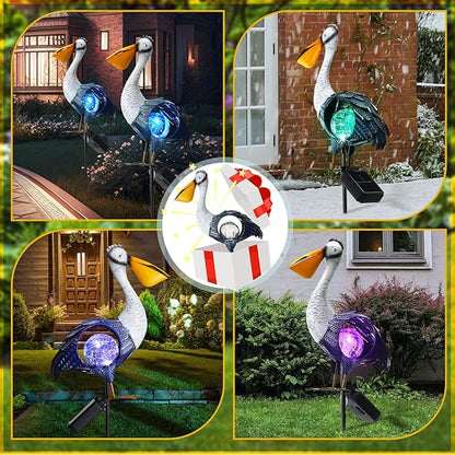 VIHOSE Solar Metal Pelican Statues Pelican Garden Sculpture Pelican Lawn Ornaments with Crackle Glass Ball Lawn Decorations Outdoor for Garden Landscape Outside Flower Bed Patio Yard Backyard Porch
