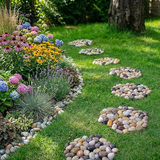 Qualdout River Rocks Stepping Stones Pavers Outdoor for Garden Walkway, Pebbles Polished Gravel for Yard Lawn Patio Pathway Landscaping, Set of 6 (Hexagon)