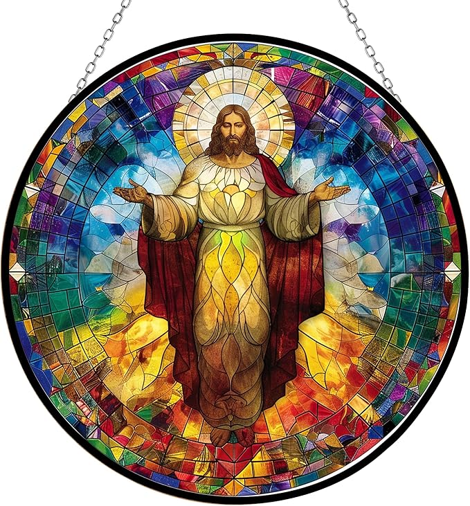 Christ Jesus Suncatcher, Stained Window Hanging - Nativity Scene Window Hanging Stained, Christmas Ornaments Home Xmas Decor, Christian Gift for Family Mom