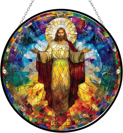 Christ Jesus Stained Glass Suncatcher Stained Glass Window Hanging Home Decor Garden Halloween Christmas Party Wedding Housewarming Gifts