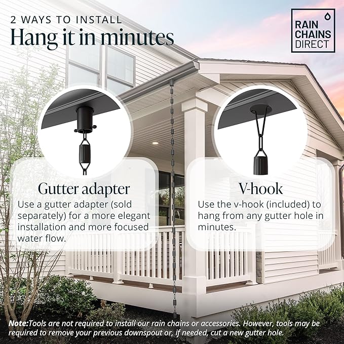 Rain Chains Direct Rain Chain - Rain Chains for Gutters - Scallop, 8.5 Feet, Aluminum, Black Powder Coated, Rain Chains for Downspouts