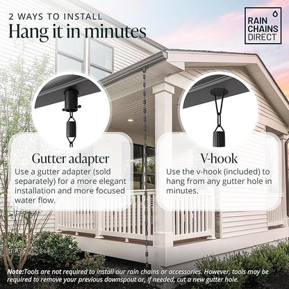 Rain Chains Direct Rain Chain - Rain Chains for Gutters - Scallop, 8.5 Feet, Aluminum, Black Powder Coated, Rain Chains for Downspouts