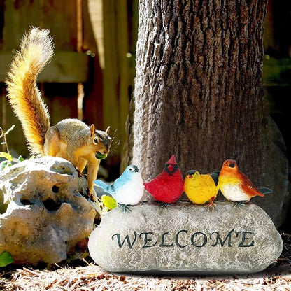 Bird Welcome Sign Stone Statue for Yard Patio Lawn Multicolored Indoor Outdoor Outside Birdy Garden Decor Funny Fairy Ornaments Figurine Home Decorations