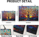 Rectangle Tree of Life Stained Glass Window Hanging Window Suncatcher Glass Panel with Metal Chain Sun Catchers Wall Art Home Decor Gift for Women Mother's Day