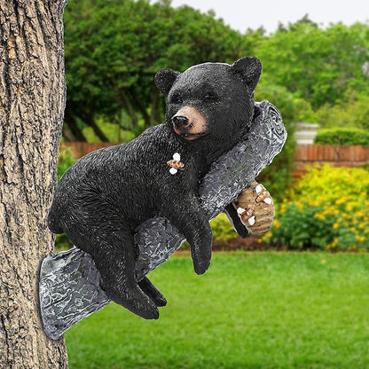 Outdoor Black Bear Decor - Cub Napping & Hanging Out Faces Figurine - Peeker Sculpture Up in Trees - Yard Decorations - Resin Funny Baby Bear Statue - Garden