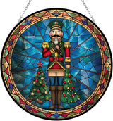 Christmas Nutcracker Standing Suncatchers for Windows,6.3” Stained Glass Window Hangings,Hand-Painted Glass Panel Perfect for Home Décor