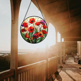 Stained Glass Window Hanging - Poppy Birth Flowers Suncatcher for Door Garden Yard Wildflowers Sun Catchers Decor Christmas Mother's Day Birthday Gifts for Women Mom Nana Friend 7.8 in