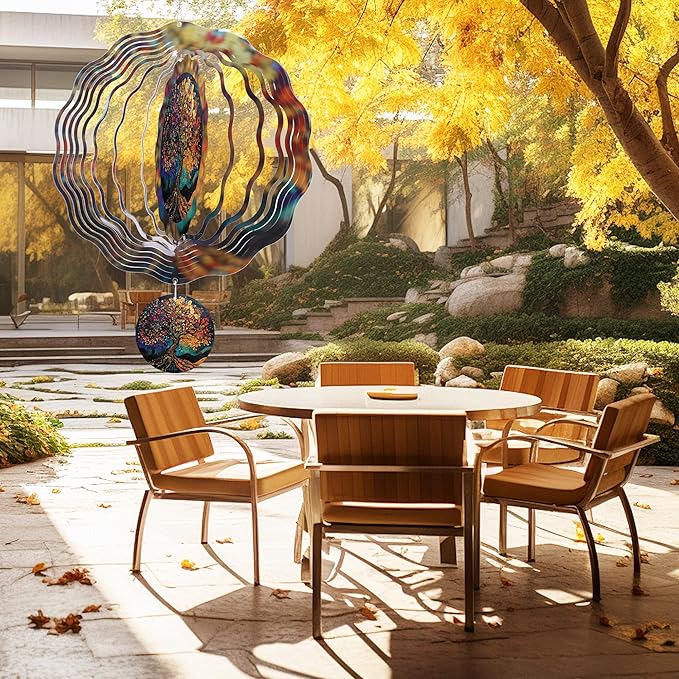 Tree of Life Wind Spinners, Birthday Gifts for Women Mom Grandma Wife, 12 inch 3D Stainless Steel Hanging Wind Spinners Outdoor Decor for Garden Patio Yard Lawn Balcony Outside Decorations