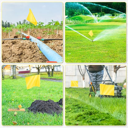 IKAYAS 4 x 5 x 15 inch Yellow PVC Small Marking Flags - Pack of 50, Ideal for Lawn, Garden, Survey and Irrigation