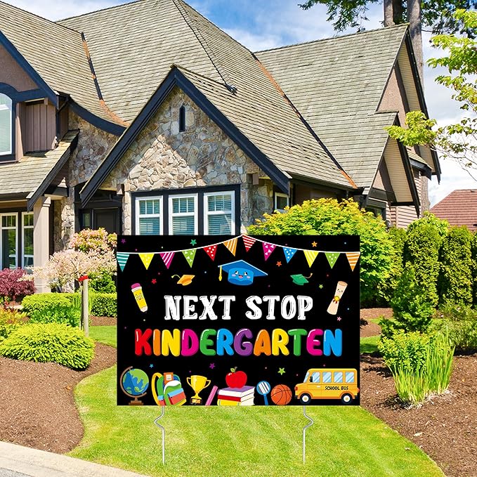 Class of 2026 Preschool Grad Yard Sign - Next Stop Kindergarten Graduate Lawn Sign with Stake Pre-K Congrats Graduation Decors Colorful Graduation Party Favors Supplies for Outdoor Photo Booth Props