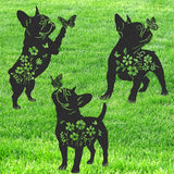 French Bulldog Gifts Decor - 3 Pcs Metal Garden Stakes Outdoor Animal Statue Decorations Patio Lawn Pathway Yard Art Ornaments Butterfly Flower Silhouette Christmas Birthday for Dog Lover