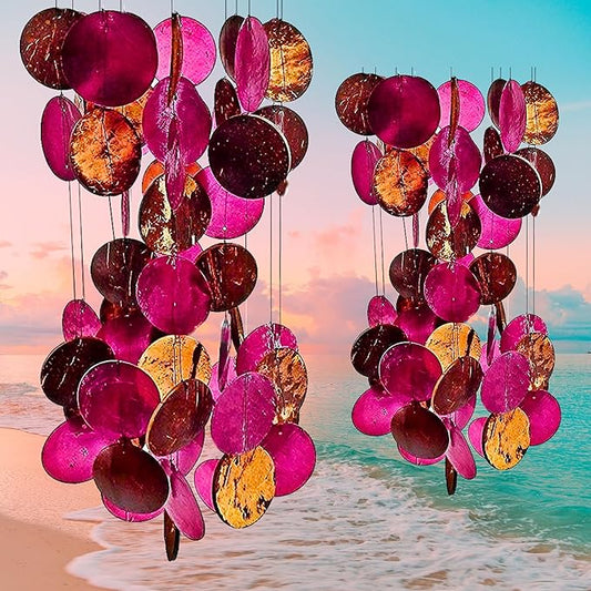 Bellaa Wind Chimes for Outside Capiz Sea Glass Shells 27 inch Outdoor Windchimes Home Garden Patio Yard Lawn Unique Gifts Mom Grandma (Y Pink Round)