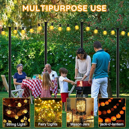 AHRLHR 4 Pack String Light Poles, Outdoor String Light Pole 10ft Forked Metal Light Pole with Adjustable Outdoor Light Stand, Deck, Backyard, Garden, Wedding, Rustproof and Sturdy with Hooks