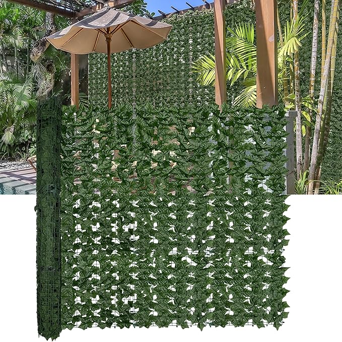 Artificial Ivy Privacy Fence Screen: 60" by 140" (58.5 SQFT) UV-Anti Faux Hedge Fence and Fake Ivy Vine Leaf Wall Panels for Indoor&Outdoor Green Backdrop, Garden Greenery Decor