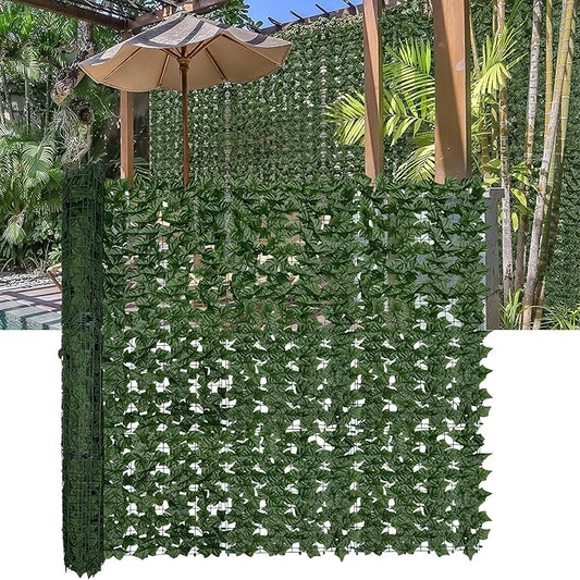 Artificial Ivy Privacy Fence Screen: 60" by 140" (58.5 SQFT) UV-Anti Faux Hedge Fence and Fake Ivy Vine Leaf Wall Panels for Indoor&Outdoor Green Backdrop, Garden Greenery Decor