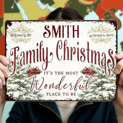 Welcome to The Family Christmas Metal Sign, Personalized Family Metal Sign, Customized Christmas Garden Signs for Families, Families Outdoor Signs on Xmas, Holiday Xmas Gifts