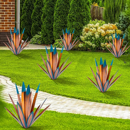 TOMBABY Large Leaf Thickened Metal Agave Plant Outdoor Decoration Desert Courtyard Art Plant Garden Decoration Outdoor Metal Art Floral Gift for Yard (2, Blue)