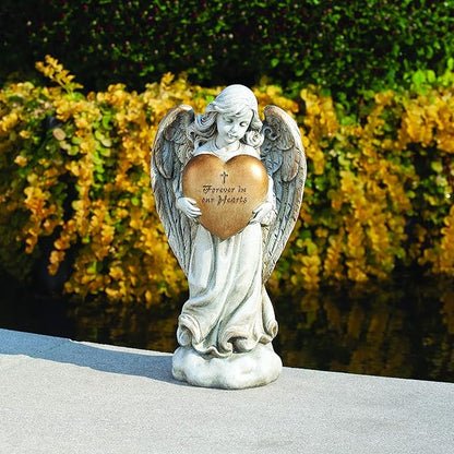 Joseph's Studio by Roman - 12.25" H Memorial Angel Holding a Heart Garden Statue, Religious Outdoor Decor