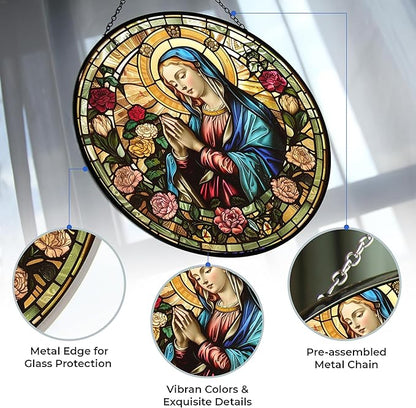 Virgin Mary Stained Glass Suncatcher Stained Glass Window Hanging Home Decor Garden Halloween Christmas Party Wedding Housewarming Gifts