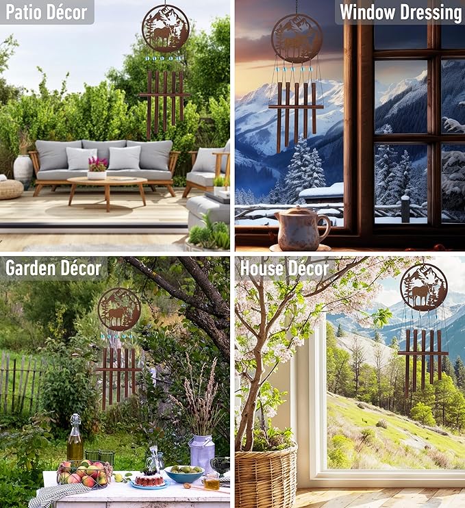 CoTa Global Moose Wind Chime - Handmade Glass and Metal Chime - Moose Wild Life Hanging Decor - Colorful Home Decor Gift, Indoor and Outdoor Hanging Decoration For Porch, Patio, and Garden - 27 Inches