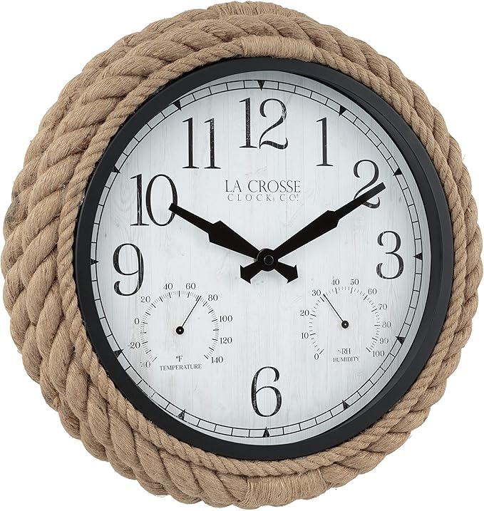 La Crosse Clock 433-3836 14-inch Rowan Indoor/Outdoor Rope Analog Quartz Wall Clock