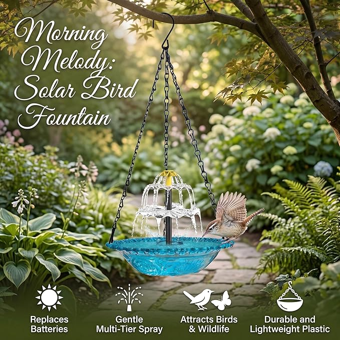 2026 Model Hanging Bird Bath Fountain | Outdoor Solar Bird Bath Fountains & Hummingbird Water Fountain | Solar Fountain for Bird Bath for Garden Patio Yard