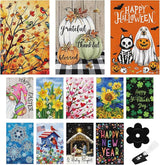 Louise Maelys All Season Holiday Garden Flag Set of 12 Seasonal 12x18 Inch Double Sided Welcome Small Burlap with Anti-Wind Clip and Stopper Spring Fall Winter Yard Decor Outdoor Outside House Sign