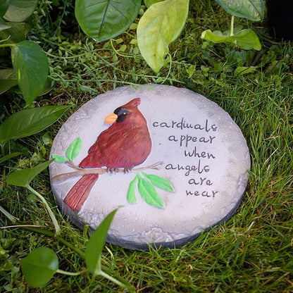 Transpac A7201 Cardinal Birds Appear When Angels are Near Red Round 10 inch Cement Garden Memorial Bereavement Stepping Stone