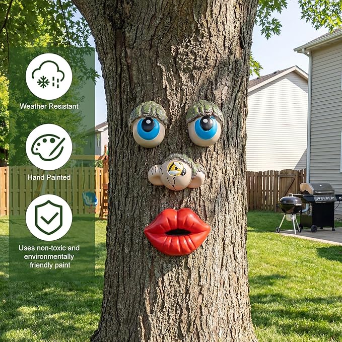 Hollowfly Tree Face Decor Outdoor Tree Faces Trees Yard Art Statues Garden Cute Funny Creative Decoration for Indoors Outdoor Garden Decoration(Funny Style)