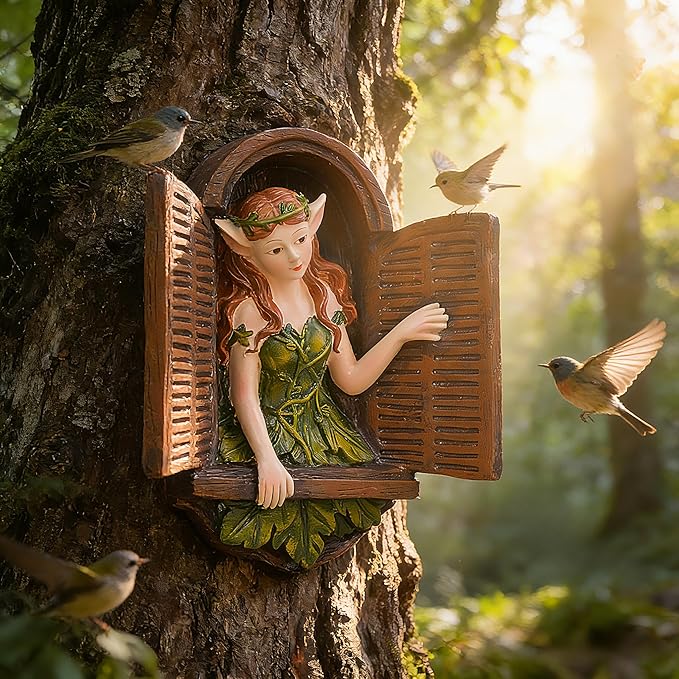 Teaeeno Whimsical Fairy Garden Gnome Statue, Tree Faces Decor Outdoor -7.8 Inch, Funny Garden Tree Decoration,Ideal Patio Yard Lawn Porch Decor