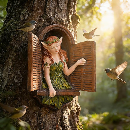 Teaeeno Whimsical Fairy Garden Gnome Statue, Tree Faces Decor Outdoor -7.8 Inch, Funny Garden Tree Decoration,Ideal Patio Yard Lawn Porch Decor