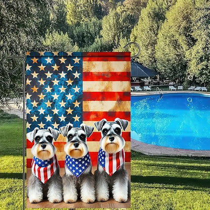 BlissYard Patriotic Schnauzer Garden Flag 12x18 Inch Double Sided Vertical Cute Puppy Small Yard Flag American Flag Dog Outdoor Decor Lawn Garden Banner 4th of July Independence Day Decoration