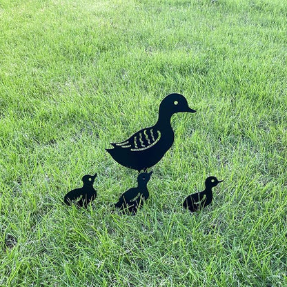 Duck Metal Stake Decorative Garden Stakes Black Duck Silhouette Garden Statues for Yard Outdoor Lawn Patios Garden Decoration, Set of 4