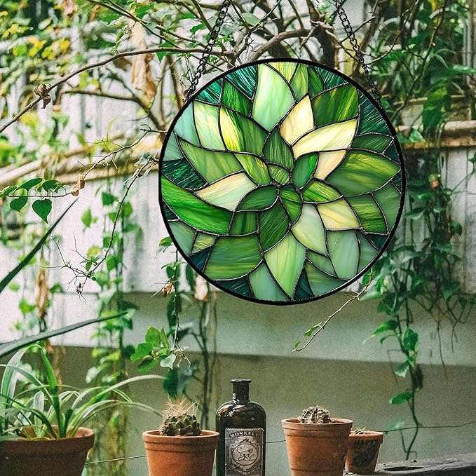 Stained Glass Window Hanging - Ireland Green Suncatcher for Doors Garden Patio Sun Catchers Decor Mother's St. Patrick's Day Birthday for Women Men Mom Nana Friend 6.3 in